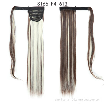 Top Quality Silky Straight High Ponytail For Black Women Pour Petite Fille Wrap Around Synthetic Clip Hair Ponytails Extensions